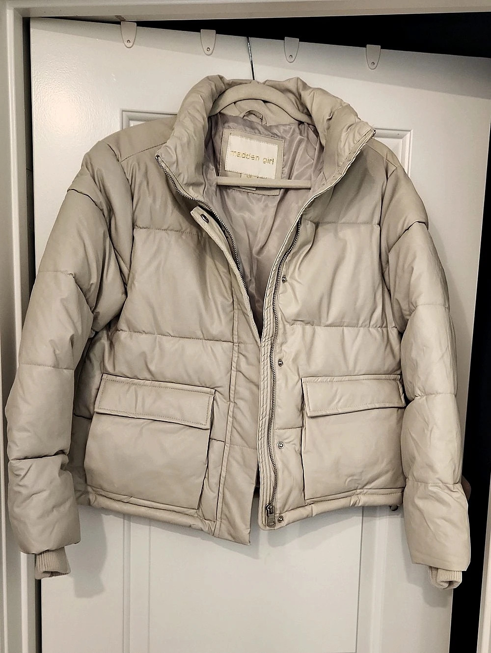 Madden Girl Women's Puffer Jacket in Beige